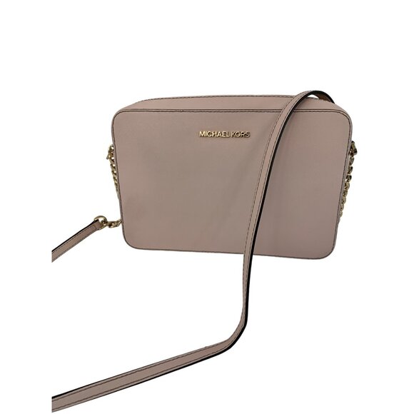 Michael Kors Jet Set Crossbody Bag Gold Chain Strap Pink Leather 7633 Barbie L - Picture 1 of 16
